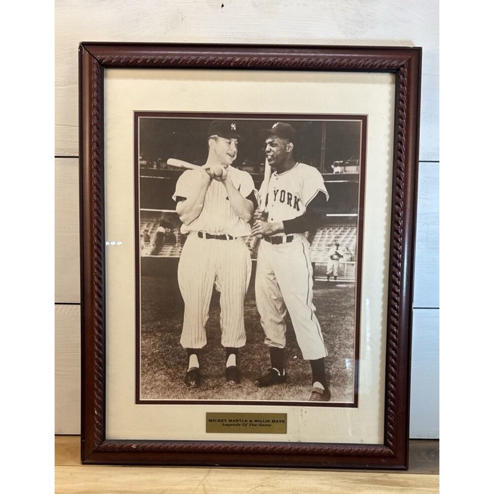 Mickey Mantle Willie Mays Framed Photo 16x20” Matted Legends Of The Game Vintage